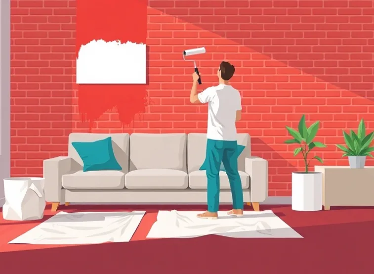 Peintre appliquant la peinture au rouleau sur un mur de salon