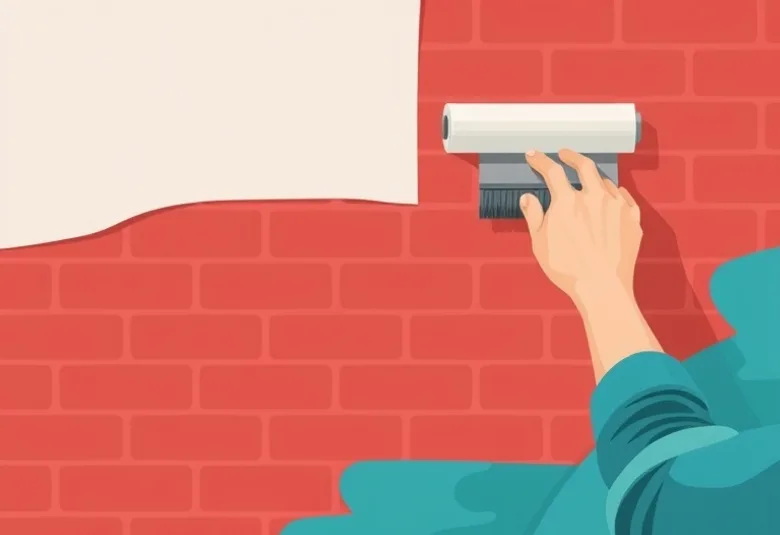 Pose de papier peint, rouleau et brosse à maroufler
